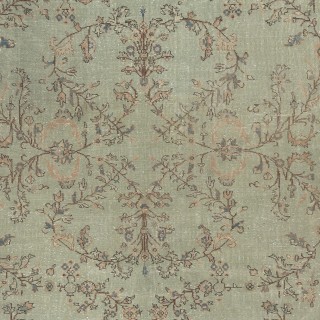 Vintage Handmade Soft Green Rug. One of a kind Floral Design Turkish Carpet