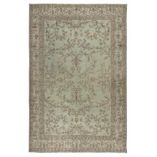 Vintage Handmade Soft Green Rug. One of a kind Floral Design Turkish Carpet