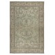 Vintage Handmade Soft Green Rug. One of a kind Floral Design Turkish Carpet