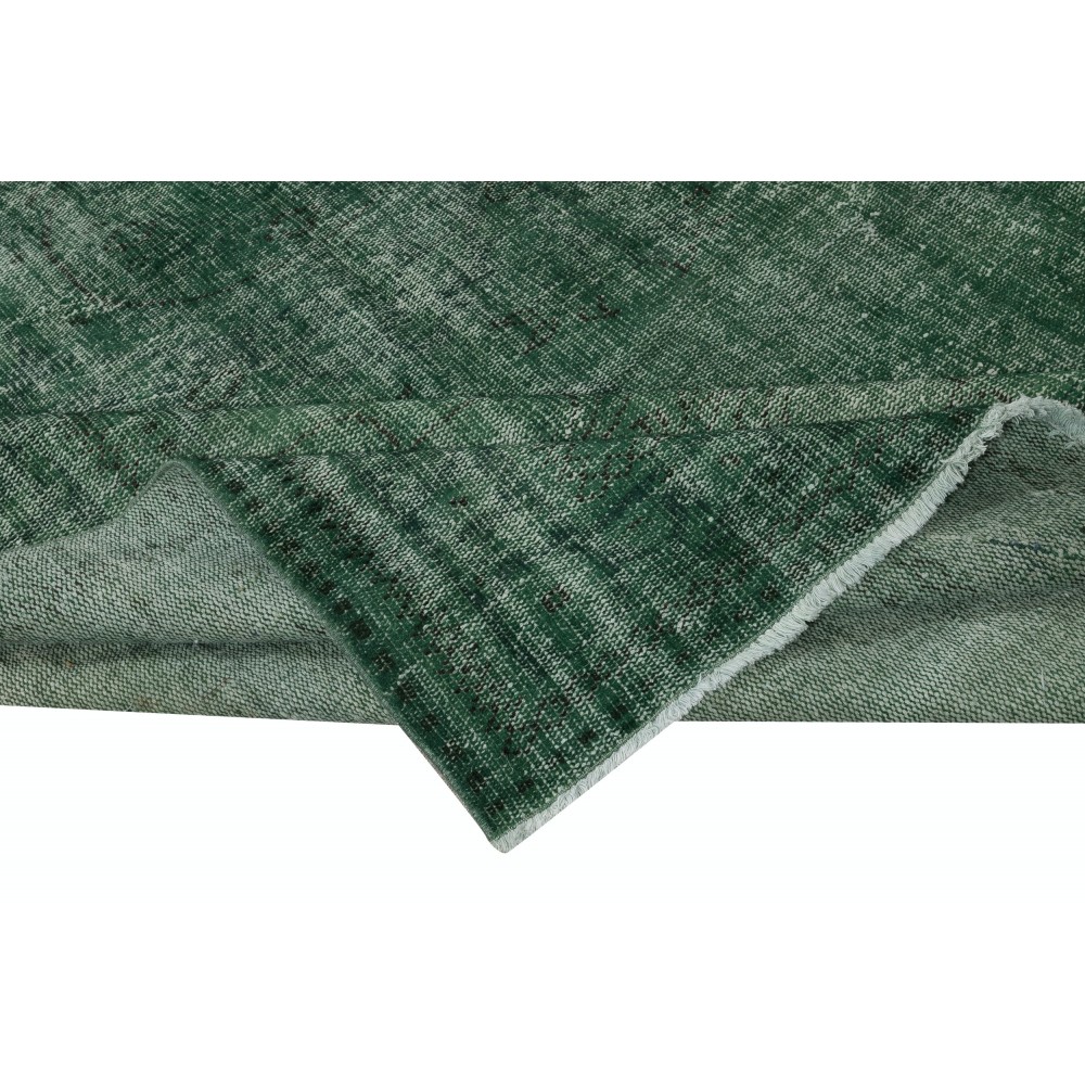Contemporary Handmade Turkish Wool Area Rug in Solid Dark Green Color