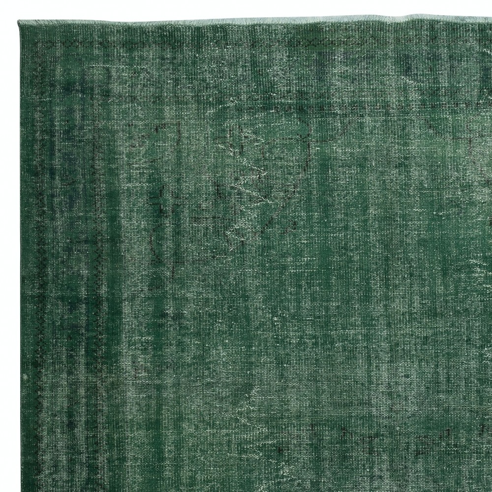 Contemporary Handmade Turkish Wool Area Rug in Solid Dark Green Color