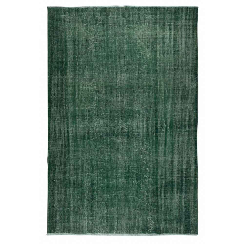 Contemporary Handmade Turkish Wool Area Rug in Solid Dark Green Color