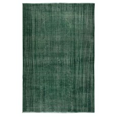 Vintage Handmade Turkish Wool Area Rug Overdyed in Solid Dark Green Color