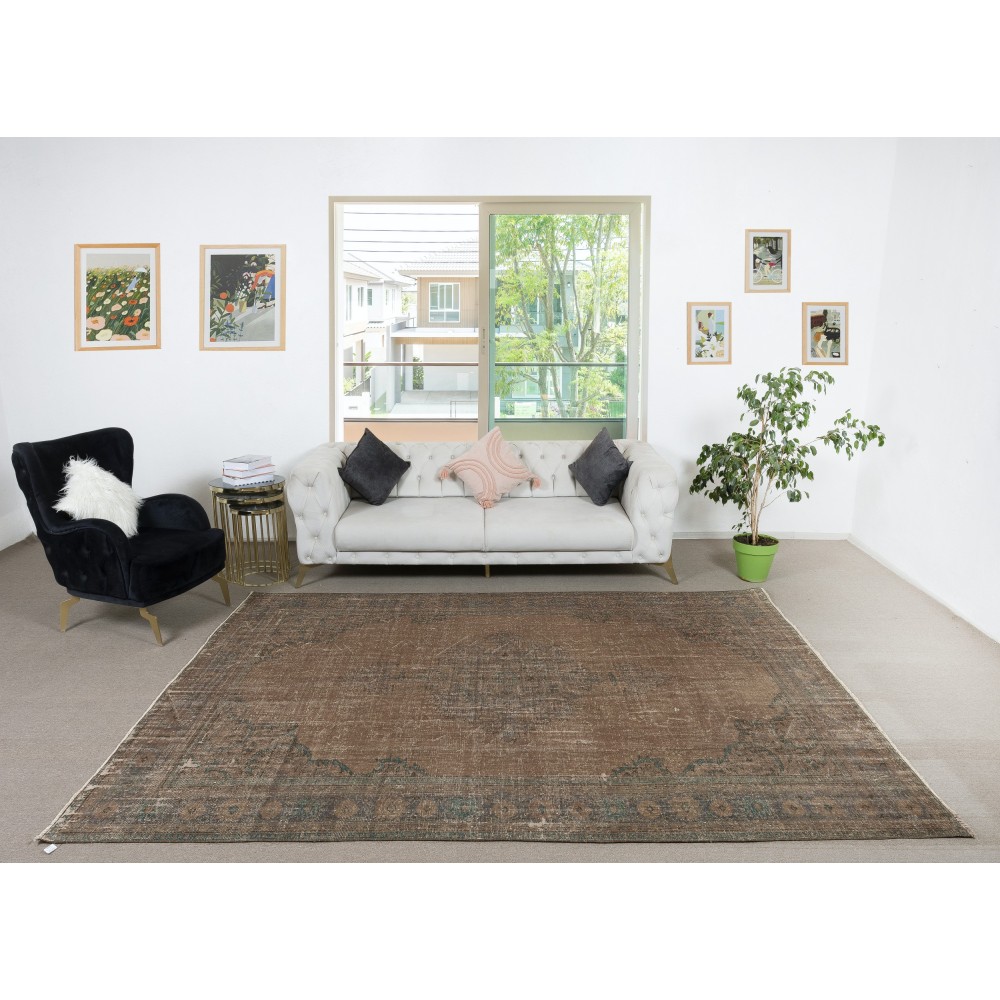 Unique Brown Handmade Turkish Area Rug for Home and Office Decor