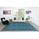 Contemporary Handmade Large Area Rug. Blue Living Room Carpet with Floral Design