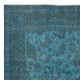 Contemporary Handmade Large Area Rug. Blue Living Room Carpet with Floral Design