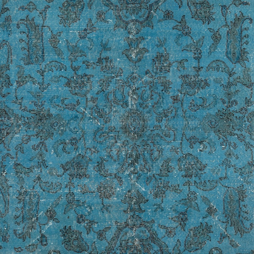 Contemporary Handmade Large Area Rug. Blue Living Room Carpet with Floral Design