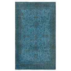 Contemporary Handmade Large Area Rug. Blue Living Room Carpet with Floral Design