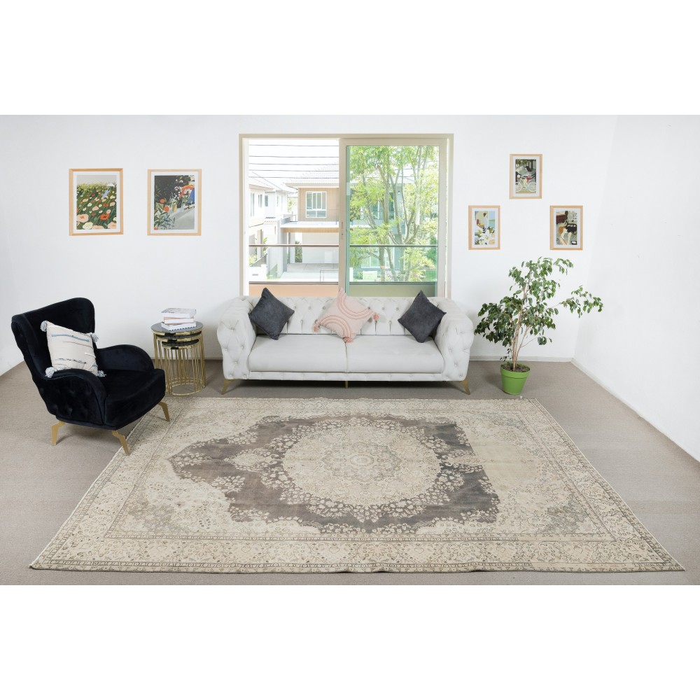One of a kind Vintage Turkish Area Rug. Handmade Sun Faded Carpet