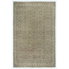 One of a kind Vintage Beige Large Area Rug. Handmade Turkish Carpet with Floral Design