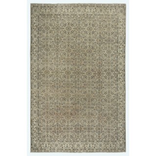 One of a kind Vintage Beige Large Area Rug. Handmade Turkish Carpet with Floral Design