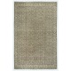 One of a kind Vintage Beige Large Area Rug. Handmade Turkish Carpet with Floral Design