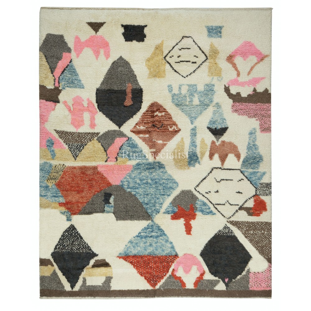 Handmade Moroccan Rug for Kids Room, Modern Tulu Carpet for Living Room, 100% Wool