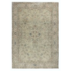 Hand Knotted Turkish Area Rug with Floral Design and Soft Green Field, Vintage Large Carpet