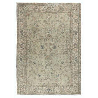 Hand Knotted Turkish Area Rug with Floral Design and Soft Green Field, Vintage Large Carpet