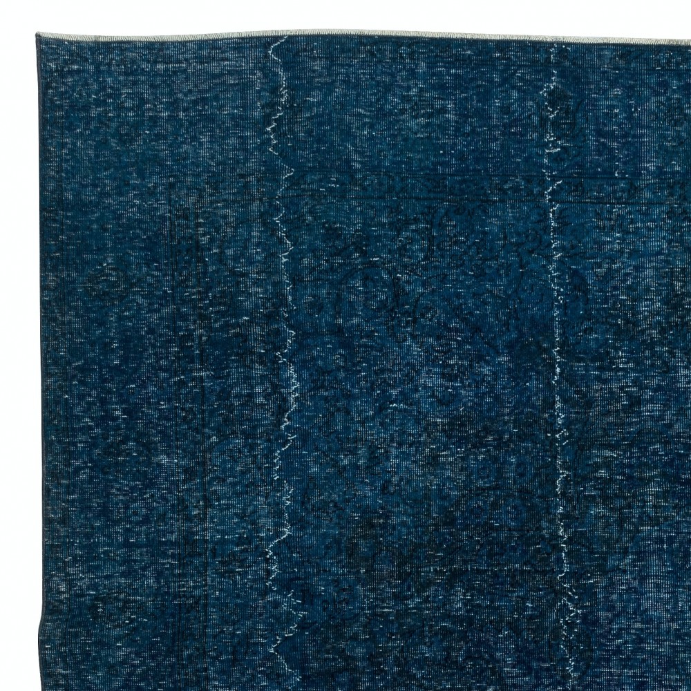 Modern Turkish Area Rug in Navy Blue Color. Contemporary Handmade Carpet