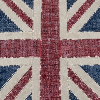 Round Handmade Patchwork Rug in Dark Blue, Red & Beige. Union Jack British Flag Design Carpet. Circle Wall Hanging