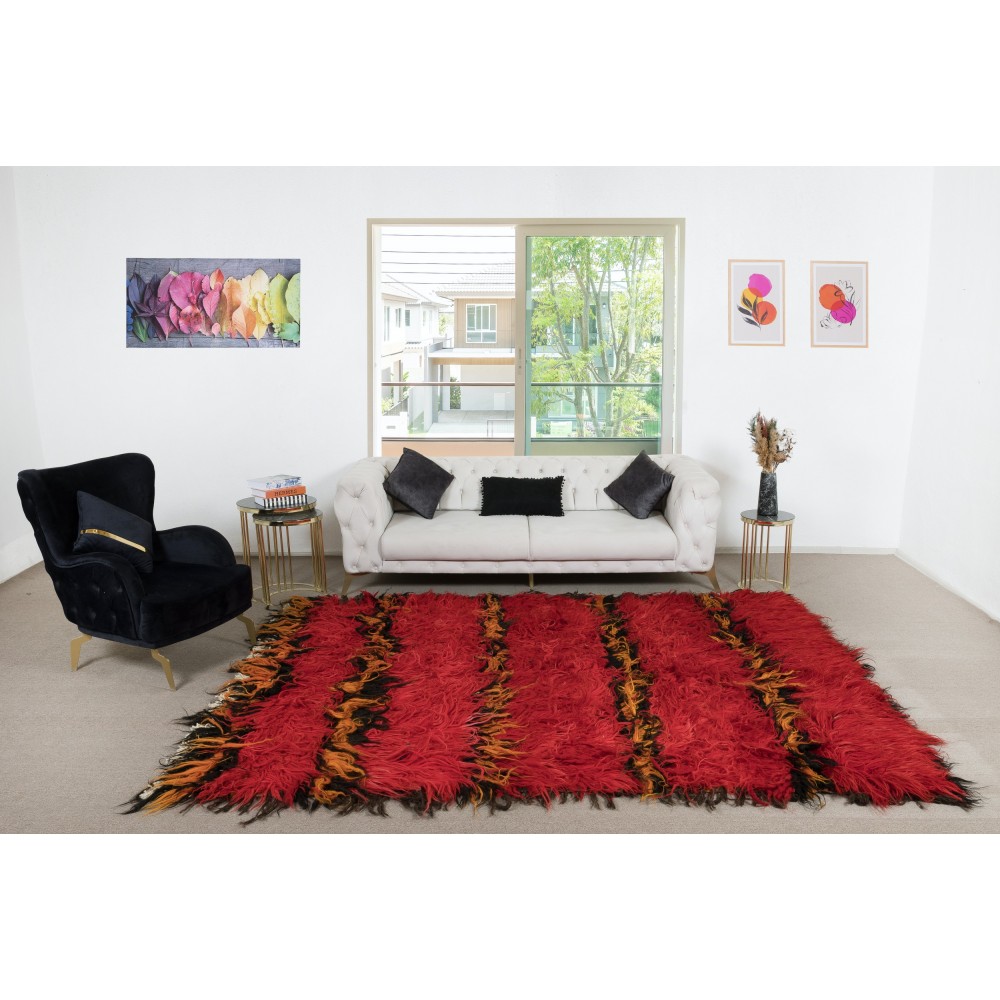 Modern Handmade Tulu Rug in Red. 100% Wool. Custom Options Available