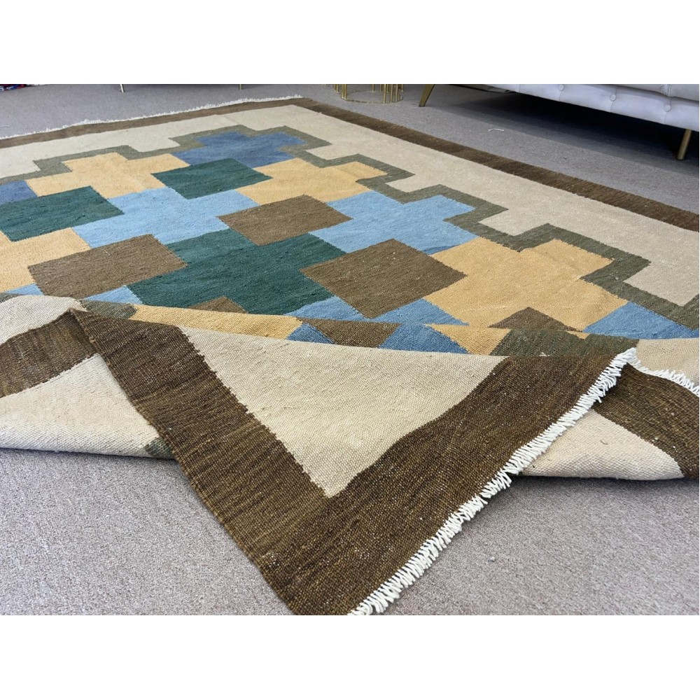 Modern Handmade Scandinavian Kilim Rug 'Flat Weave' with Geometric Patterns, 100% Wool