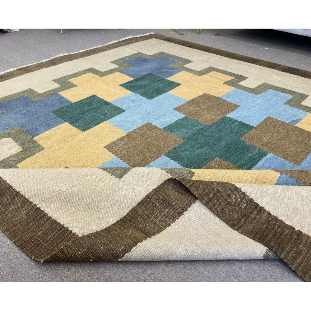 Modern Handmade Scandinavian Kilim Rug 'Flat Weave' with Geometric Patterns, 100% Wool