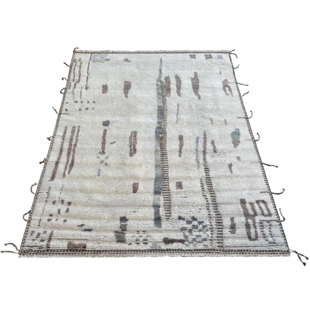 Handmade Moroccan Azilal Style Rug. 100% Wool. Modern Beni Ourain Carpet