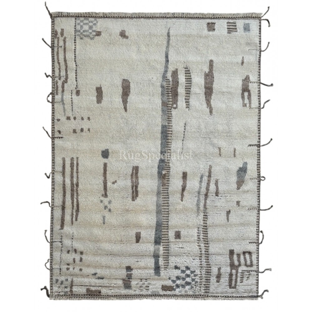 Handmade Moroccan Azilal Style Rug. 100% Wool. Modern Beni Ourain Carpet