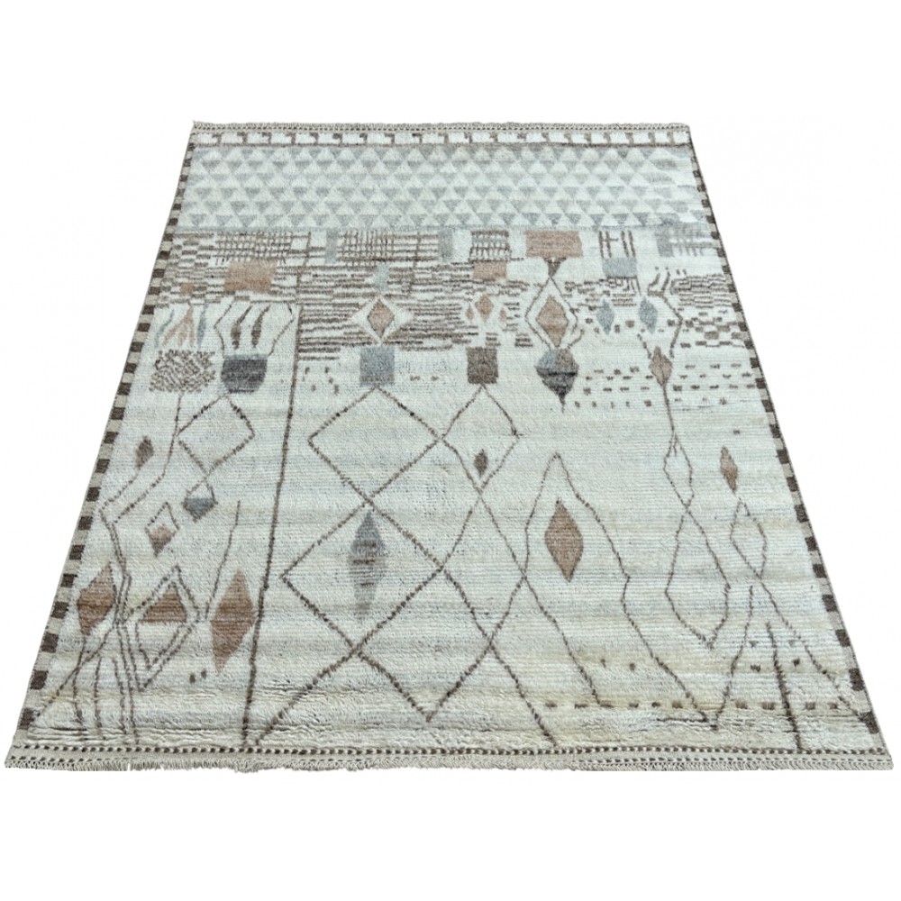 Contemporary Moroccan Design Berber Rug. 100% Wool. Handmade Beni Ourain Carpet