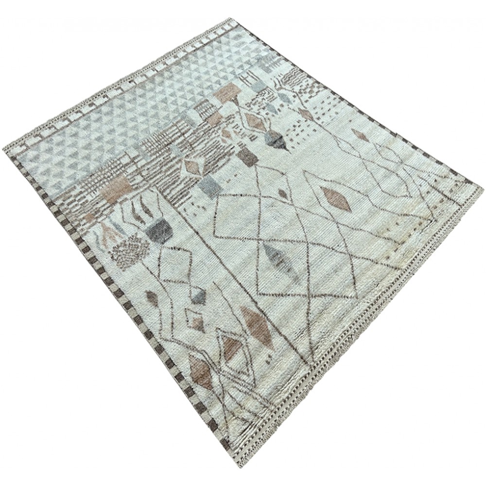 Contemporary Moroccan Design Berber Rug. 100% Wool. Handmade Beni Ourain Carpet