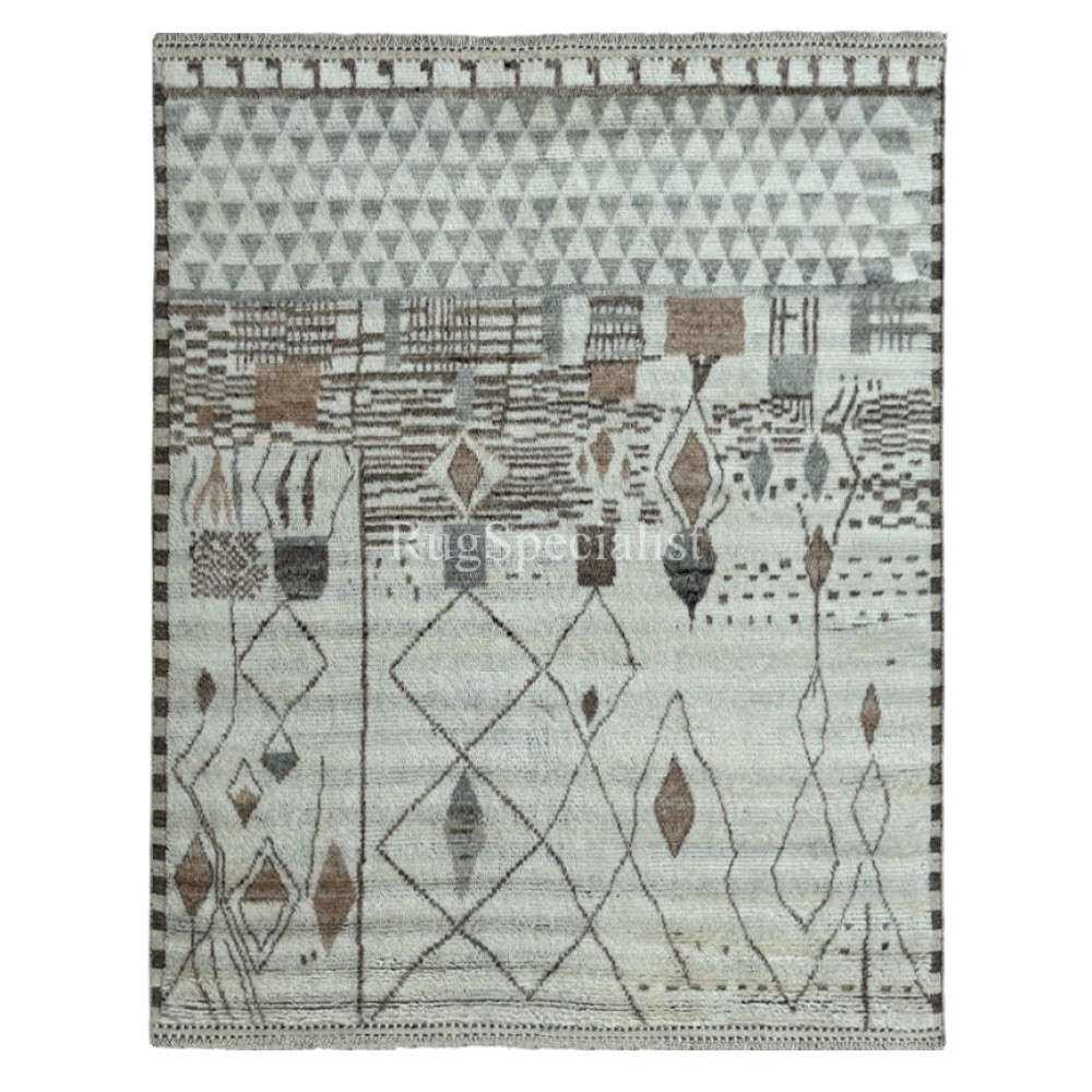 Contemporary Moroccan Design Berber Rug. 100% Wool. Handmade Beni Ourain Carpet