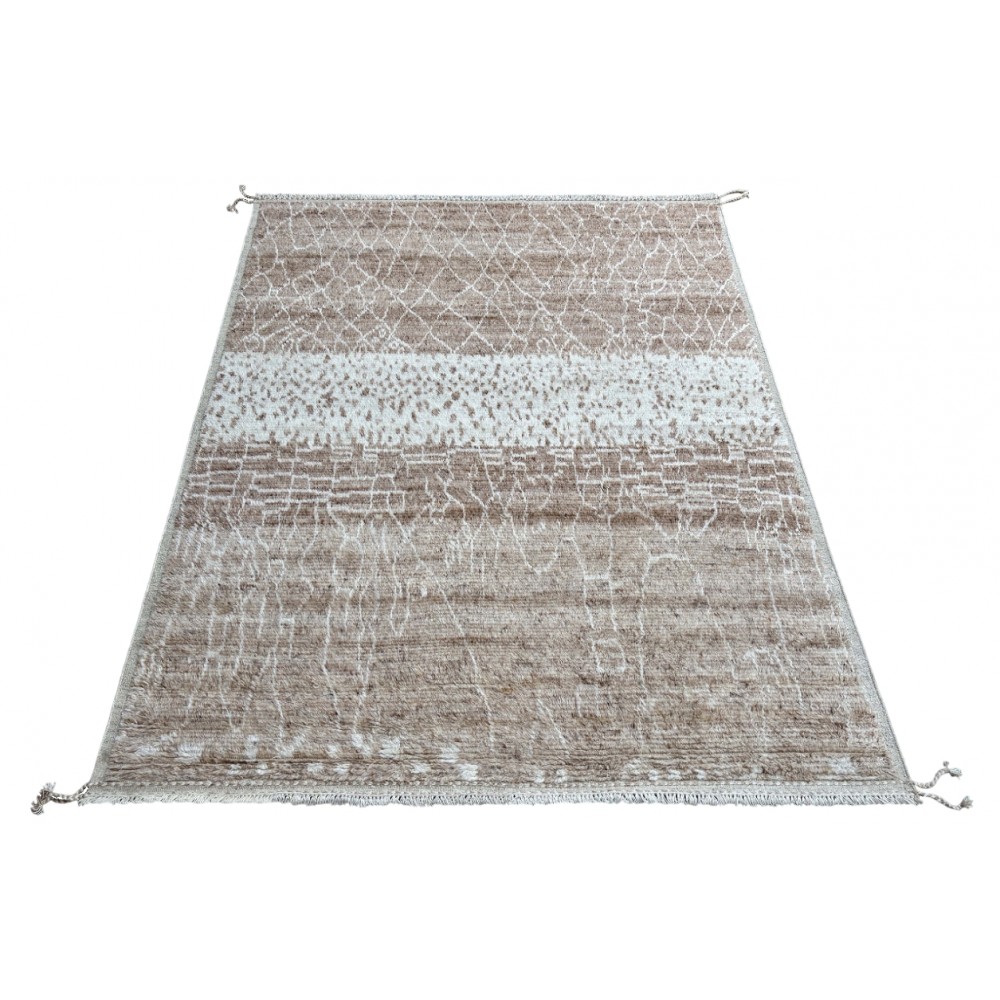Modern Moroccan Design Berber Rug. 100% Wool. Handknotted Beni Ourain Carpet