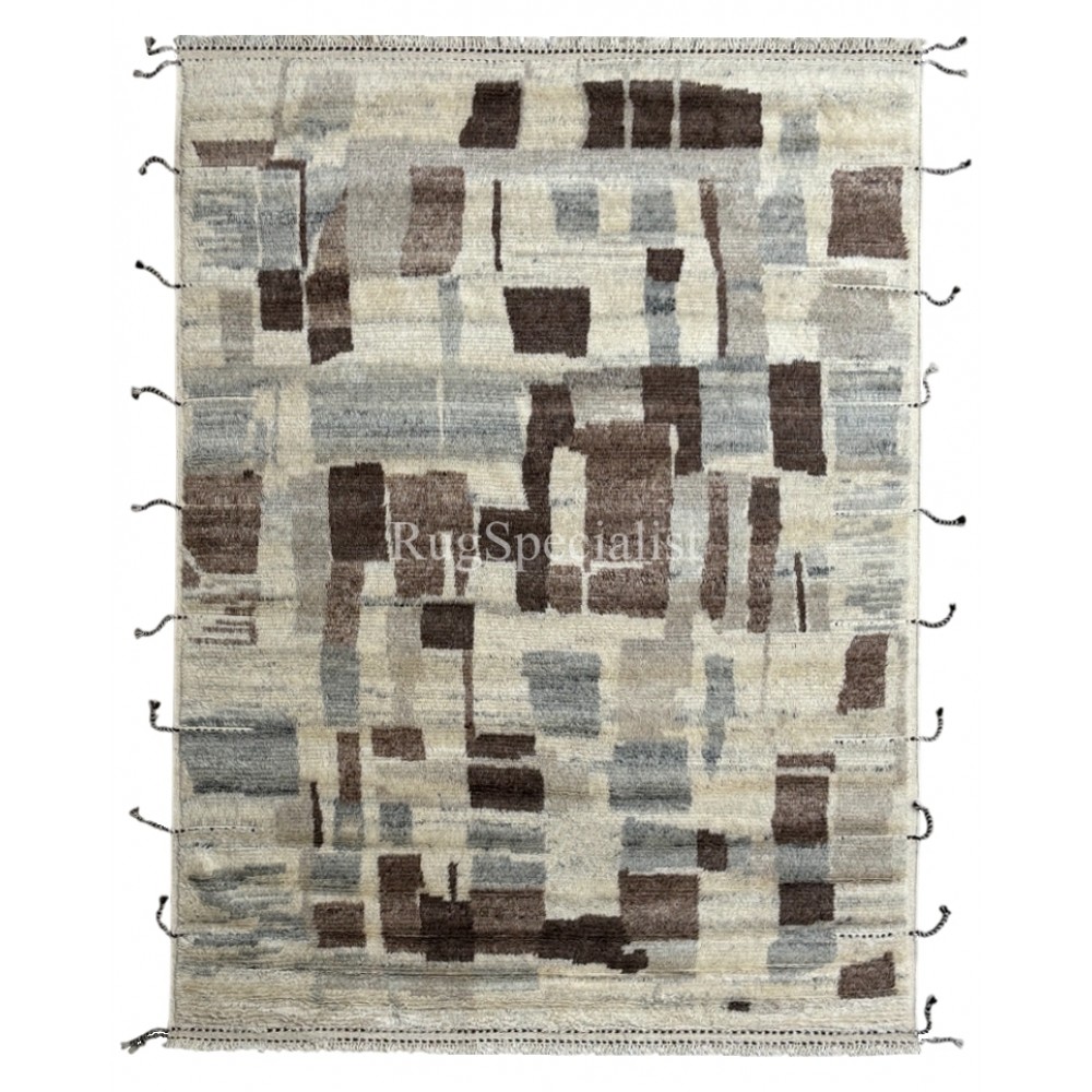 Modern Moroccan Design Berber Rug. 100% Wool. Handmade Beni Ourain Carpet