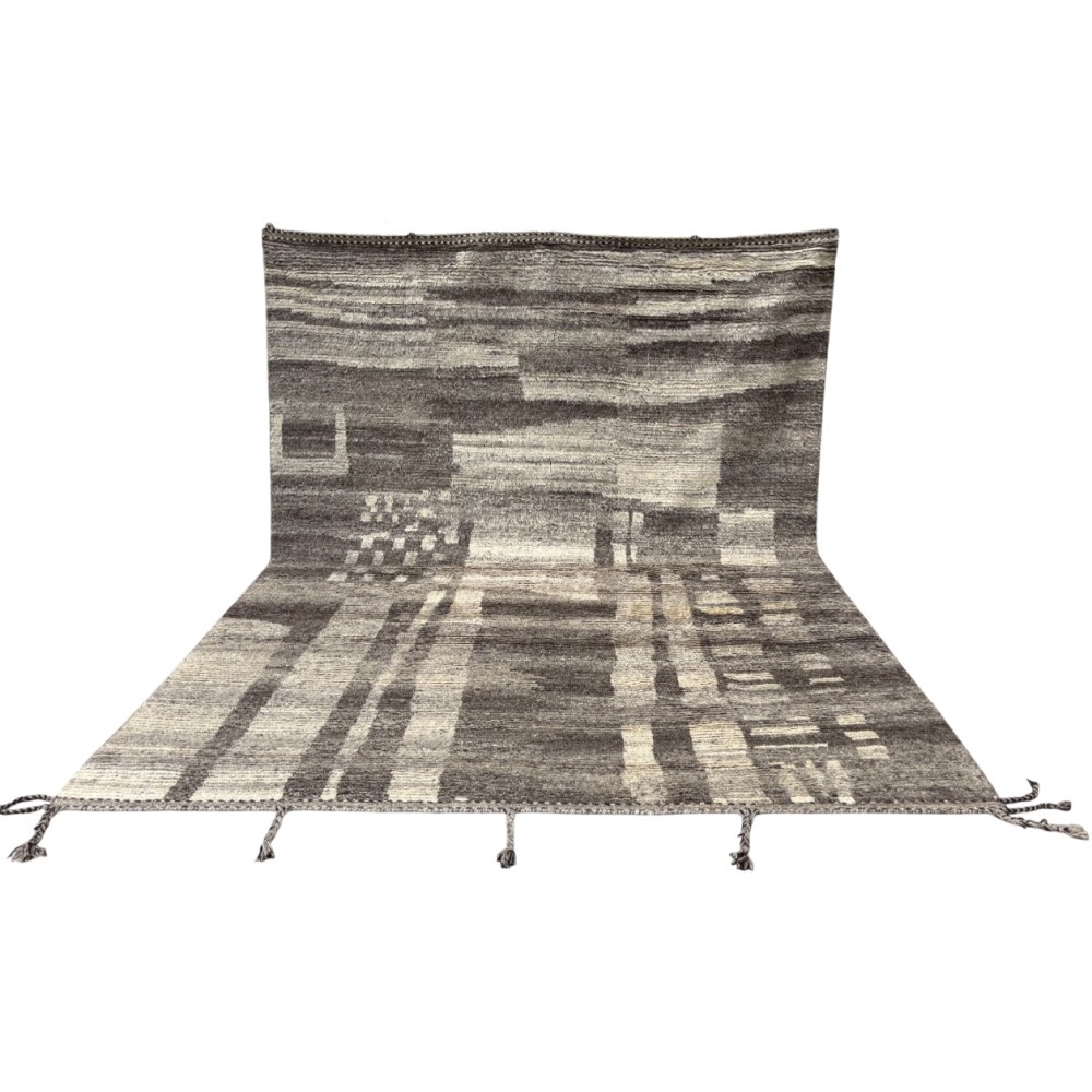 Handknotted Moroccan Azilal Style Rug. 100% Wool. Modern Beni Ourain Carpet