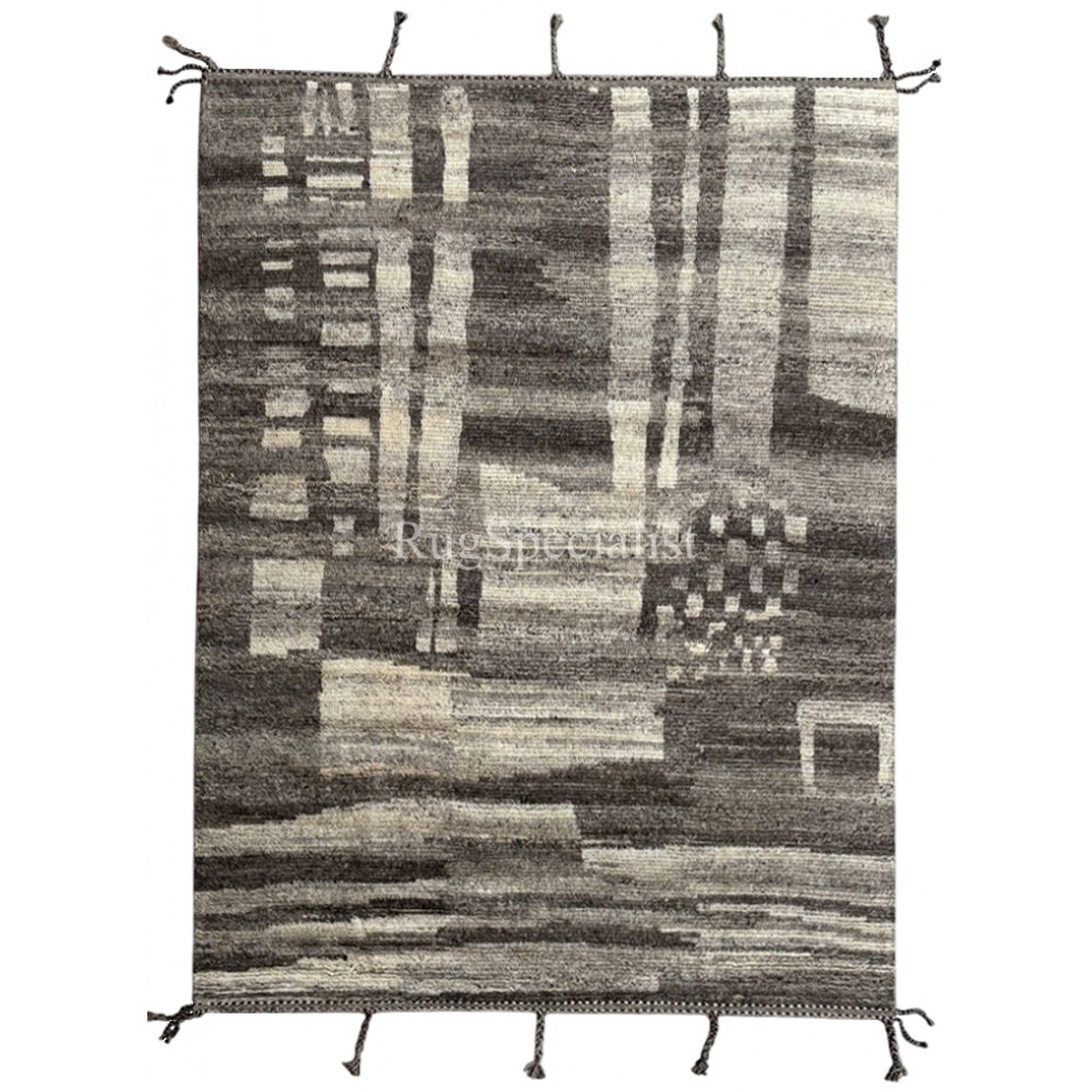 Handknotted Moroccan Azilal Style Rug. 100% Wool. Modern Beni Ourain Carpet