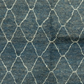 Modern Handmade Moroccan Berber Tulu Rug in Blue and Cream. Custom Options Available
