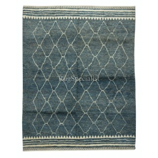 Modern Handmade Moroccan Berber Tulu Rug in Blue and Cream. Custom Options Available
