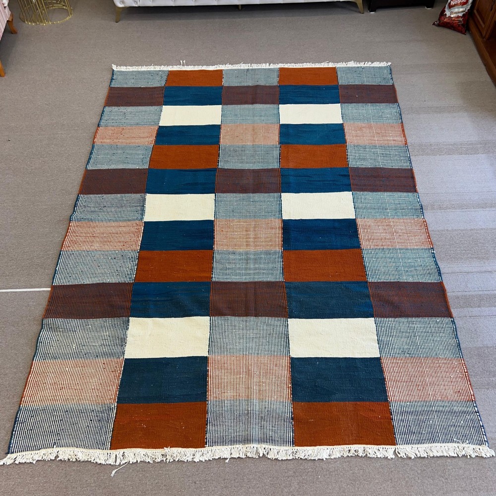 Modern Handmade Scandinavian Kilim Rug 'Flat Weave' with Geometric Patterns, 100% Wool