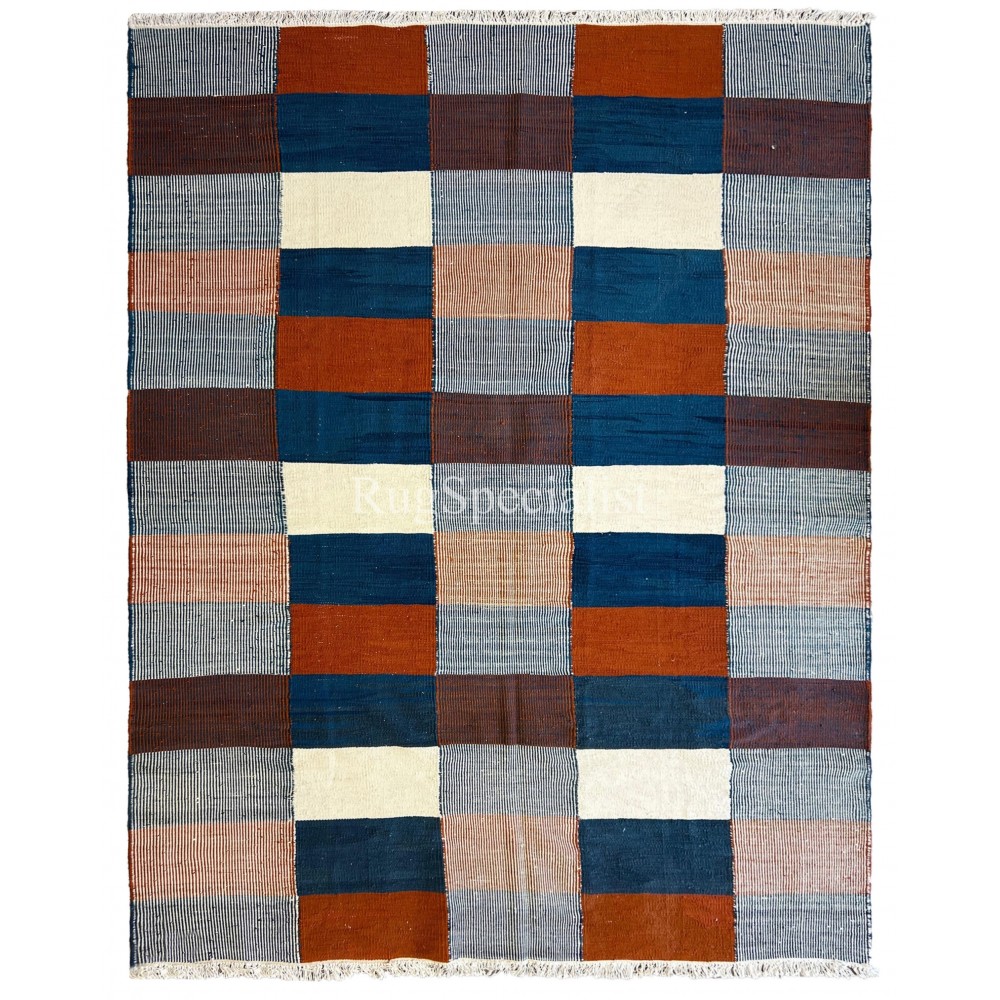 Modern Handmade Scandinavian Kilim Rug 'Flat Weave' with Geometric Patterns, 100% Wool