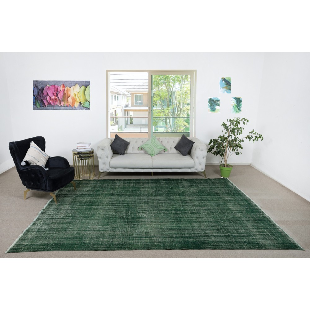 Dark Green Color Modern Handmade Large Area Rug, Shabby Chic Turkish Carpet