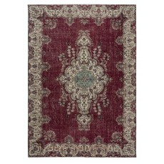 One of a kind Vintage Handmade Turkish Large Rug, Maroon Red 1960s Carpet with Medallion Design