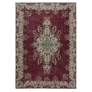 One of a kind Vintage Handmade Turkish Large Rug, Maroon Red 1960s Carpet with Medallion Design