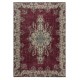 One of a kind Vintage Handmade Turkish Large Rug, Maroon Red 1960s Carpet with Medallion Design