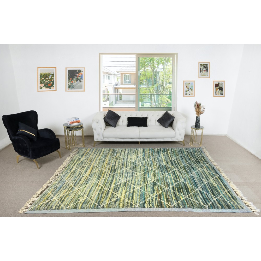 Contemporary Moroccan Style Rug. 100% Wool. Hand Knotted Tulu Carpet