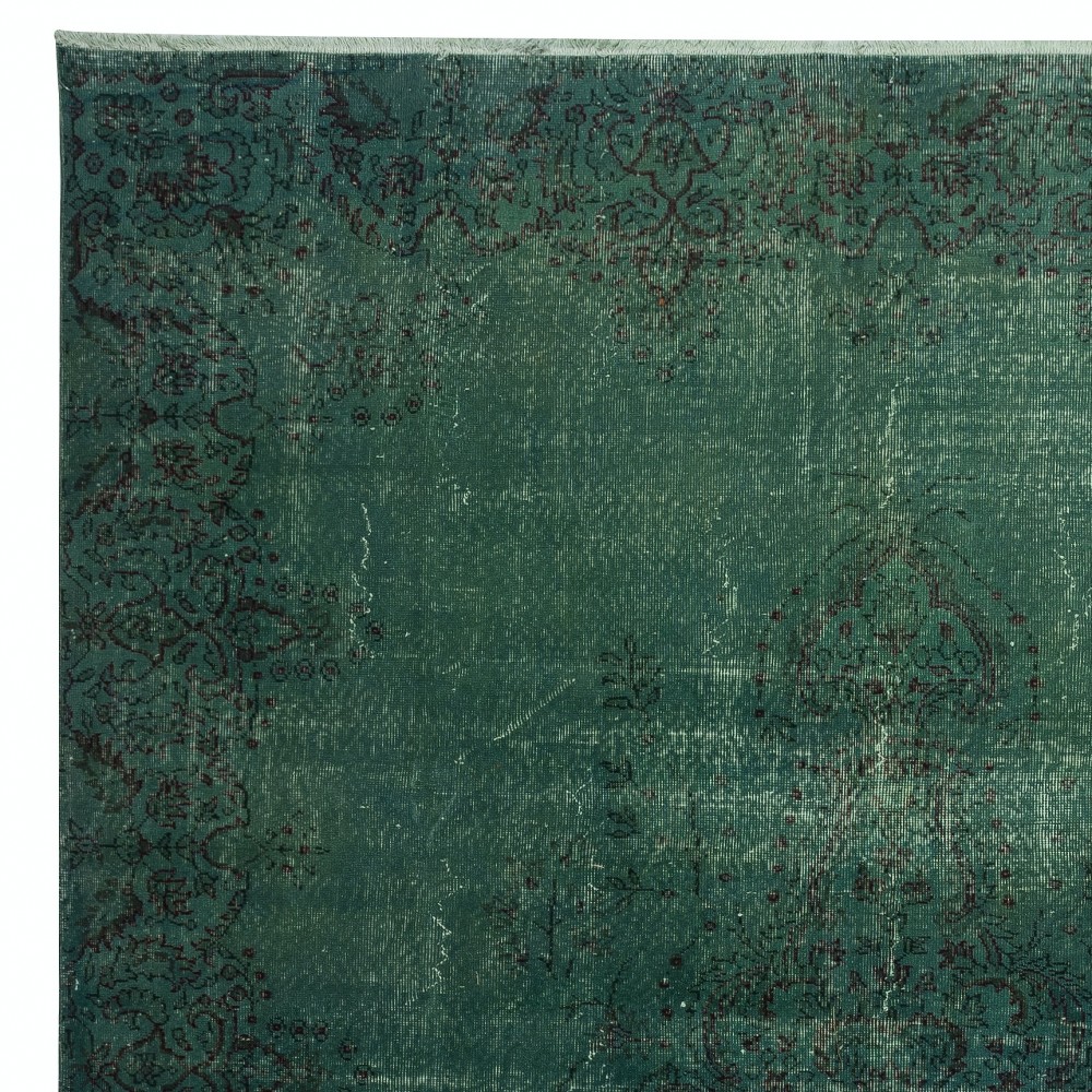 Dark Green Color Handmade Large Area Rug, Contemporary Turkish Carpet