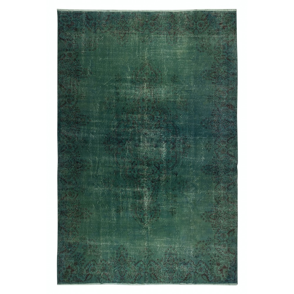 Dark Green Color Handmade Large Area Rug, Contemporary Turkish Carpet