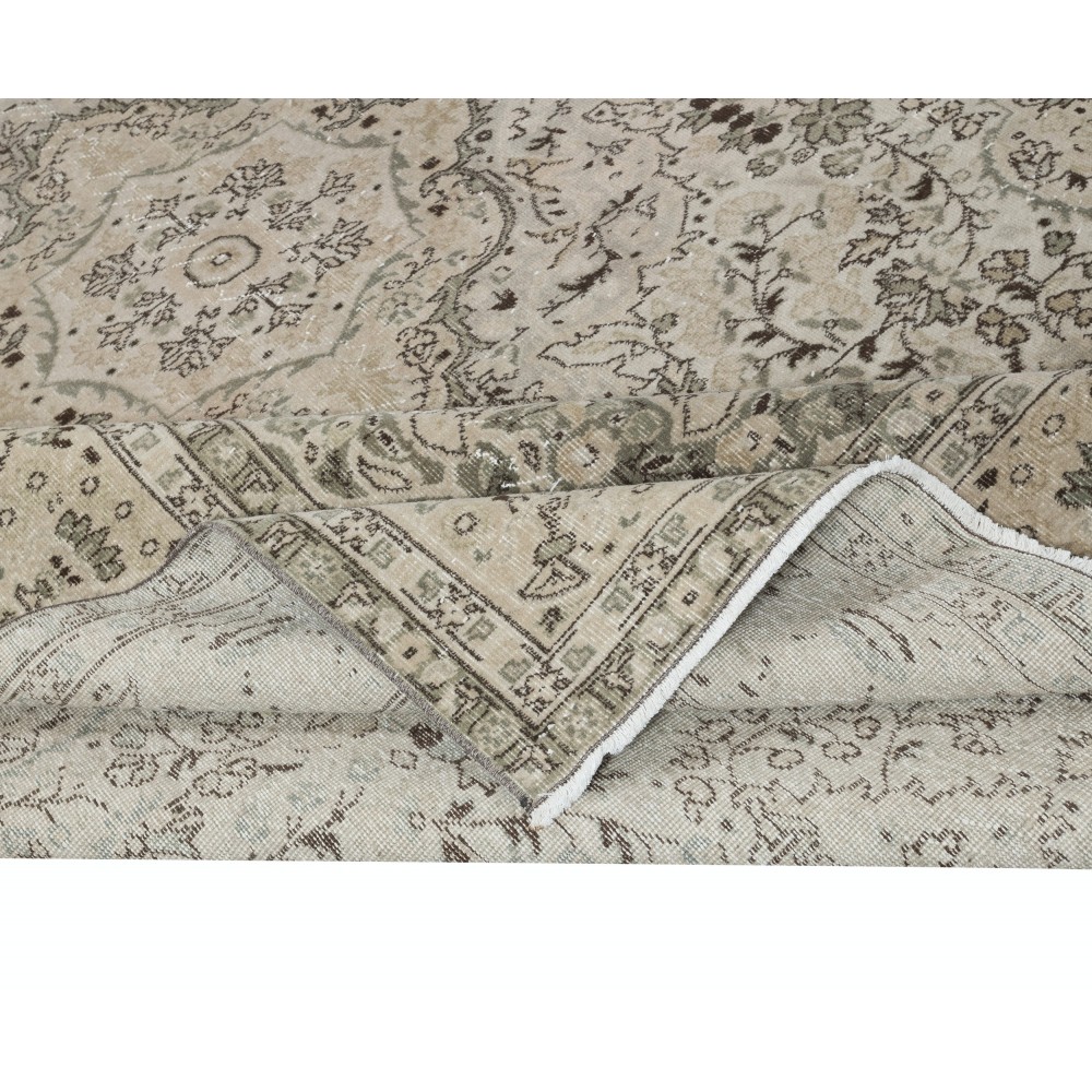 One of a kind Vintage Beige Large Area Rug, Sun Faded Handmade Turkish Carpet