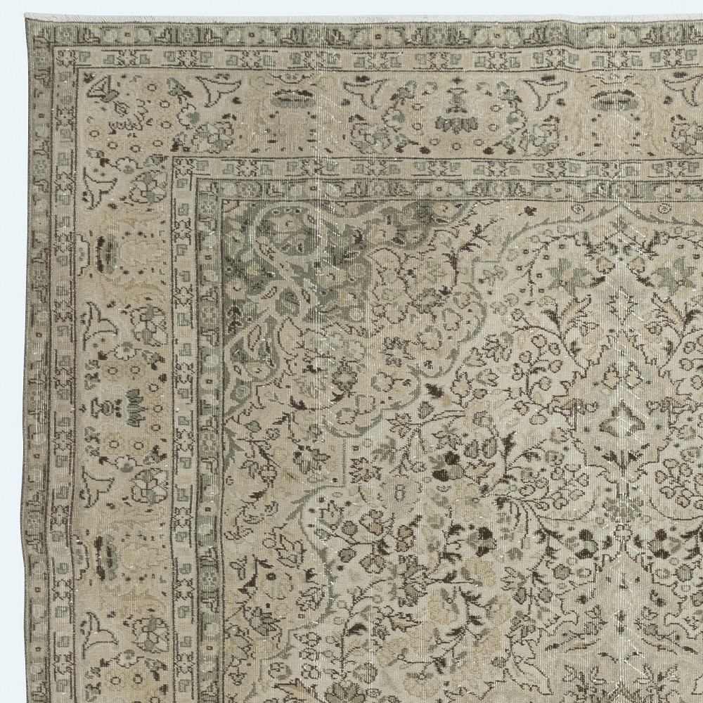 One of a kind Vintage Beige Large Area Rug, Sun Faded Handmade Turkish Carpet