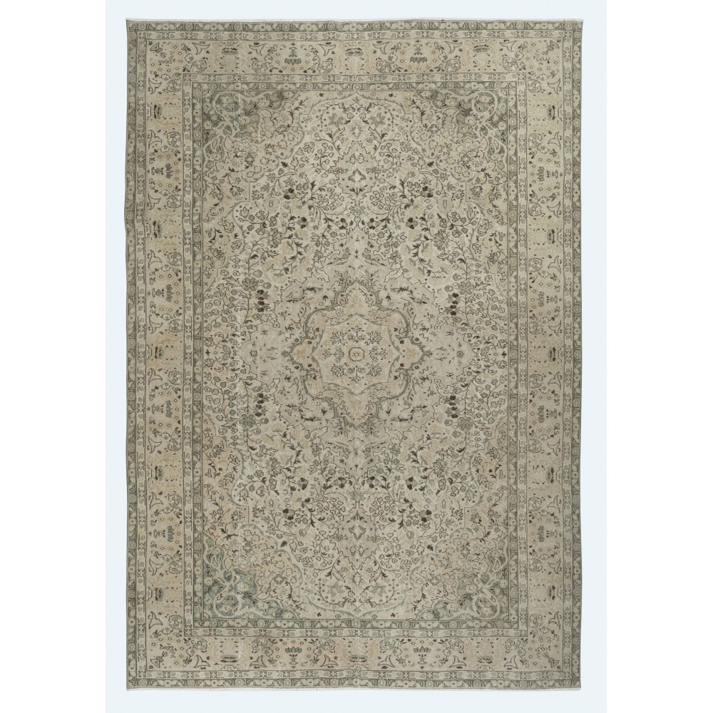 One of a kind Vintage Beige Large Area Rug, Sun Faded Handmade Turkish Carpet
