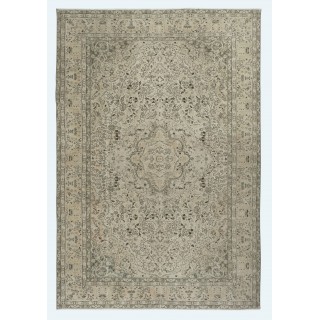 One of a kind Vintage Beige Large Area Rug, Sun Faded Handmade Turkish Carpet