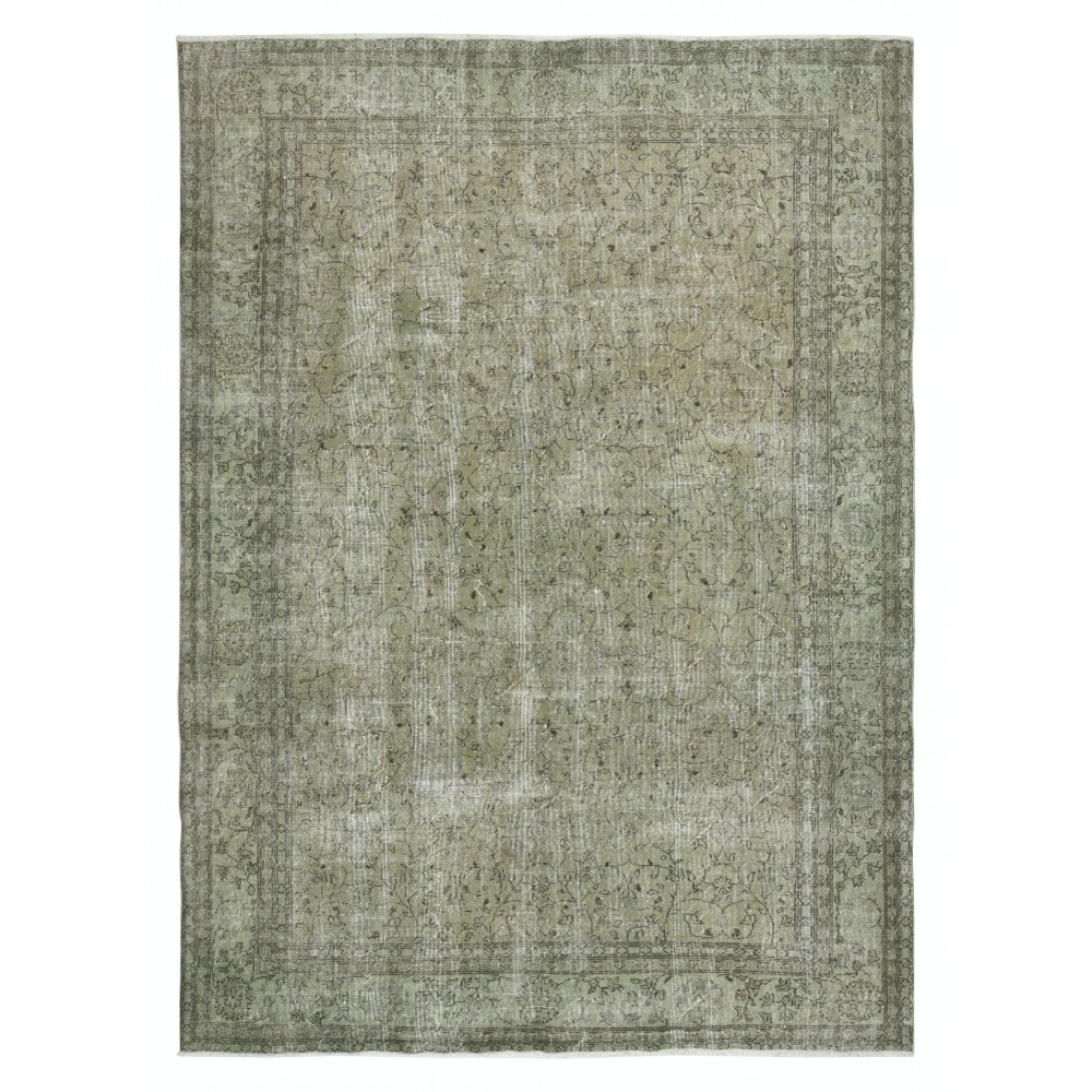 Contemporary Handmade Turkish Area Rug in Green, Woolen Floor Covering