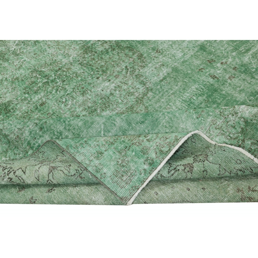 Hand-Made Floor Rug from Turkey. Green Color Re-Dyed Area Rug